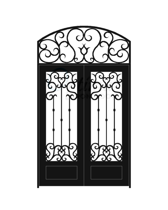 ANGELO Standard Profile Square Top w/HT 3/4’s Lite Decorative Glass Double Iron Door