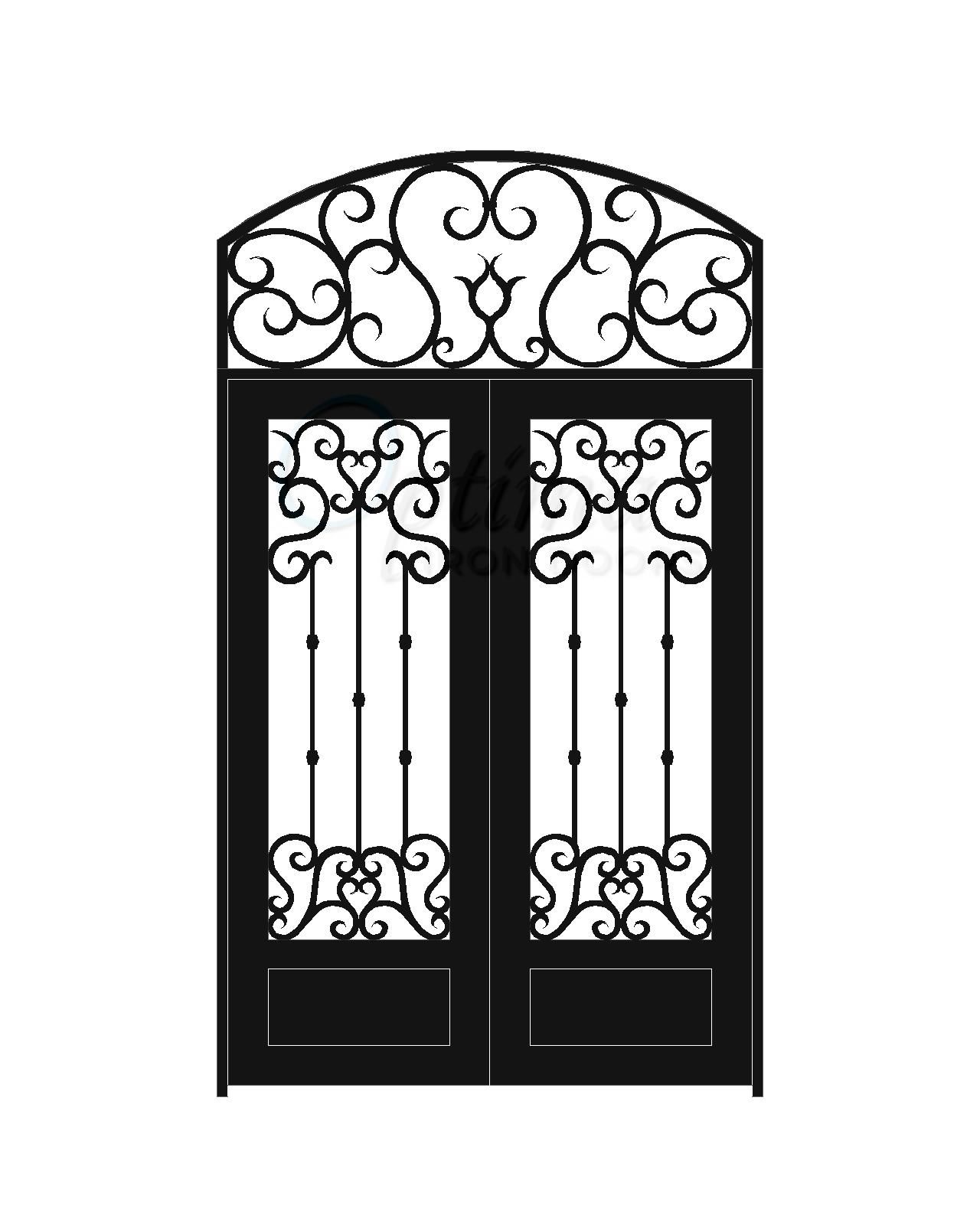 ANGELO Standard Profile Square Top w/HT 3/4’s Lite Decorative Glass Double Iron Door