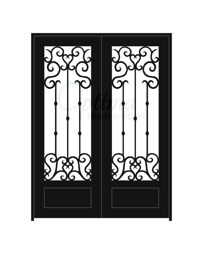 ANGELO Standard Profile Square Top 3/4’s Lite Decorative Glass Double Iron Door