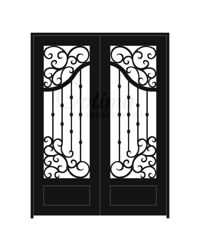 ASTRID Standard Profile Square Top 3/4’s Lite Decorative Glass Double Iron Door