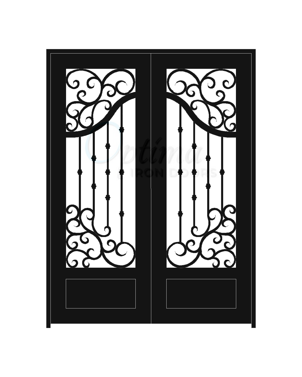 ASTRID Standard Profile Square Top 3/4’s Lite Decorative Glass Double Iron Door