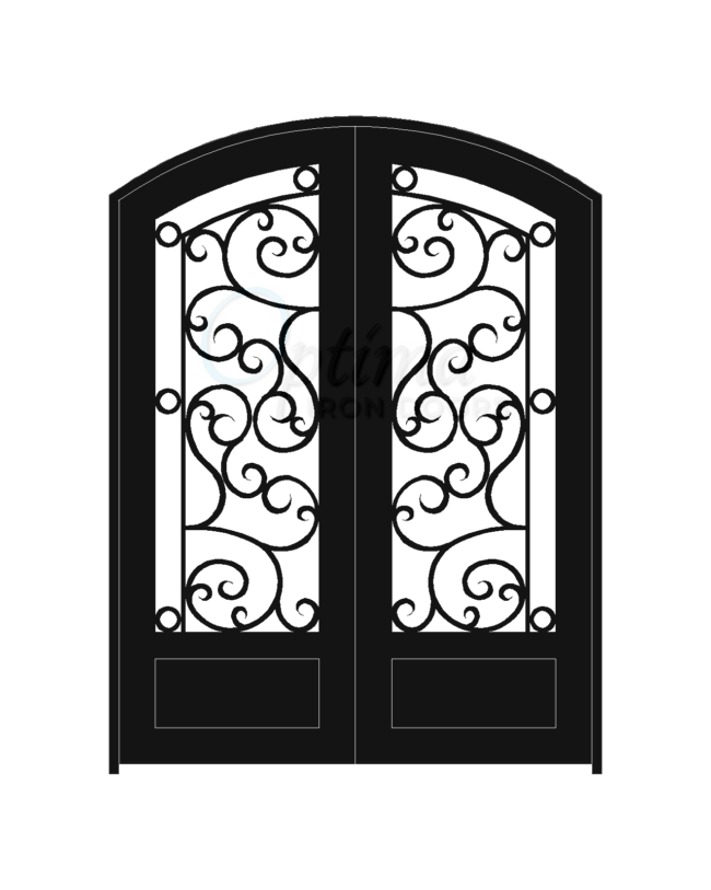 ATHENAS Standard Profile Arch Top 3/4’s Lite Decorative Glass Double Iron Door