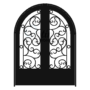 ATHENAS Standard Profile Radius Top 3/4’s Lite Decorative Glass Double Iron Door