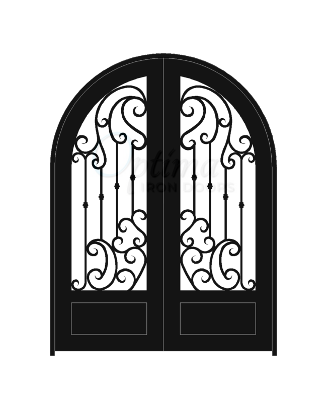 BRINA Standard Profile Radius Top 3/4’s Lite Decorative Glass Double Iron Door