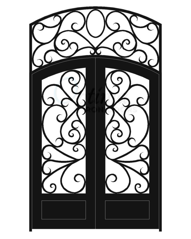 BUTTERFLY Standard Profile Arch Top w/HT 3/4’s Lite Decorative Glass Double Iron Door