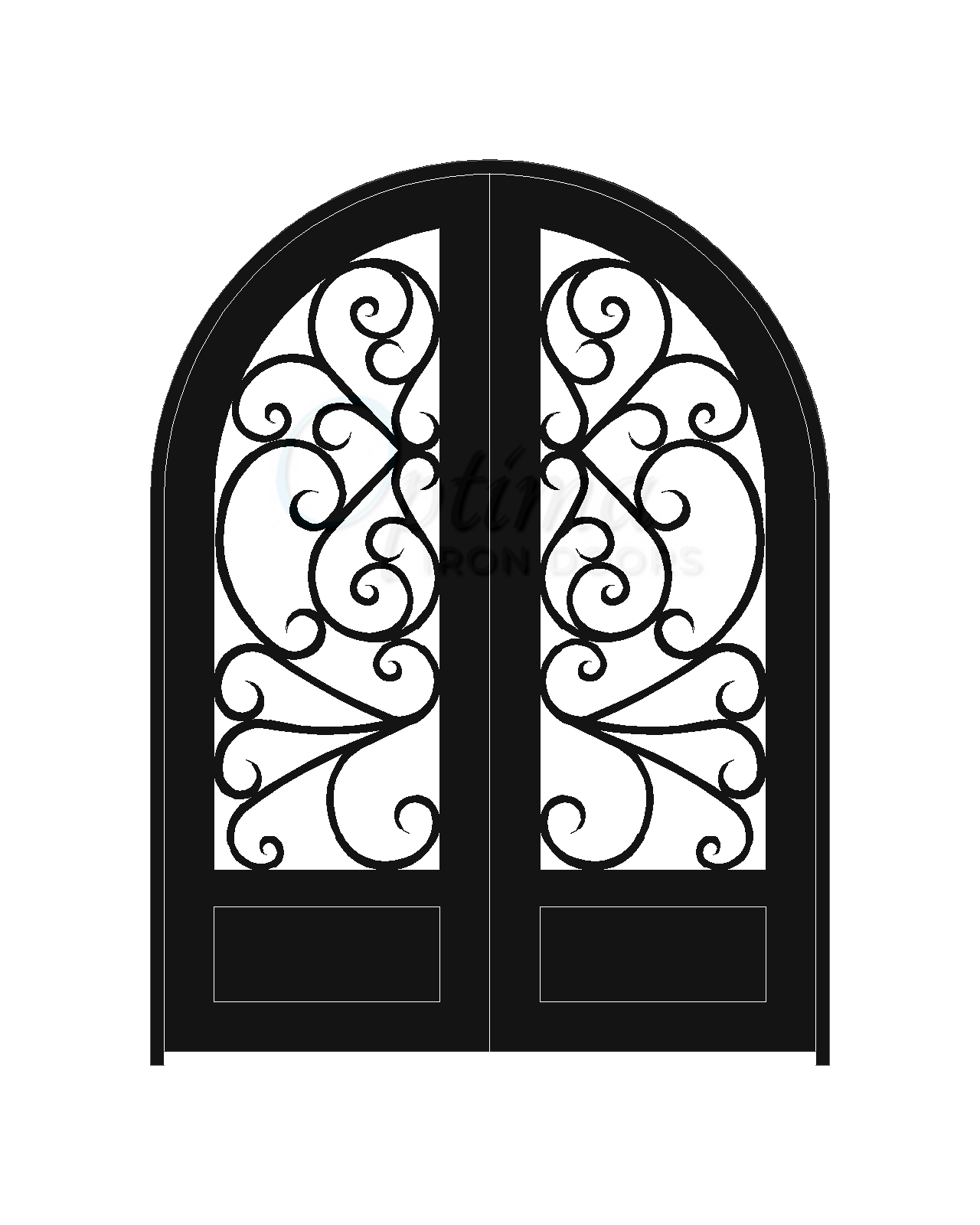 BUTTERFLY Standard Profile Radius Top 3/4’s Lite Decorative Glass Double Iron Door