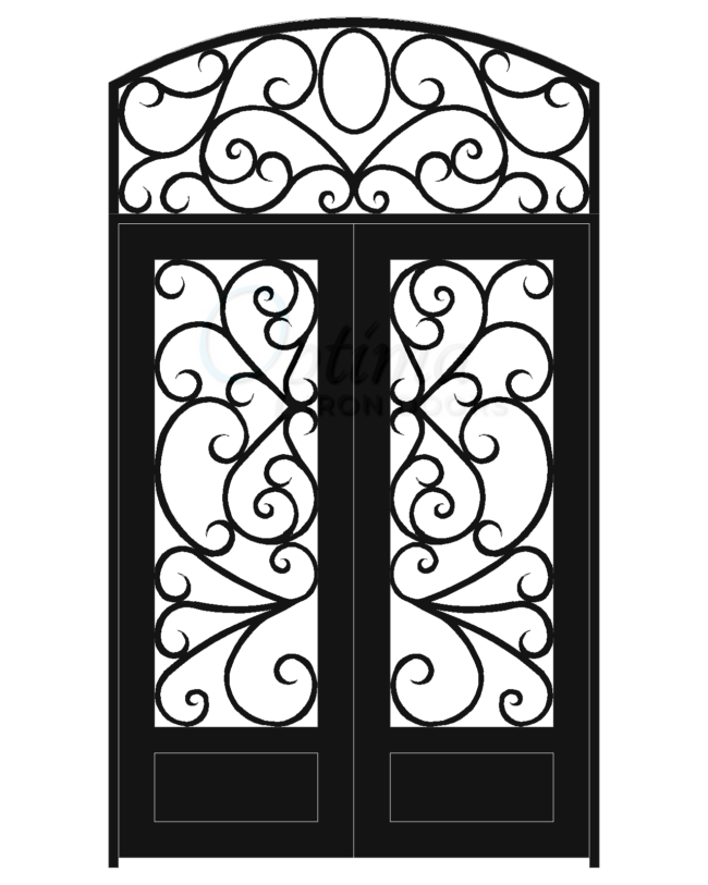 BUTTERFLY Stardard Profile Square Top w/HT Full Lite Decorative Glass Double Iron Door