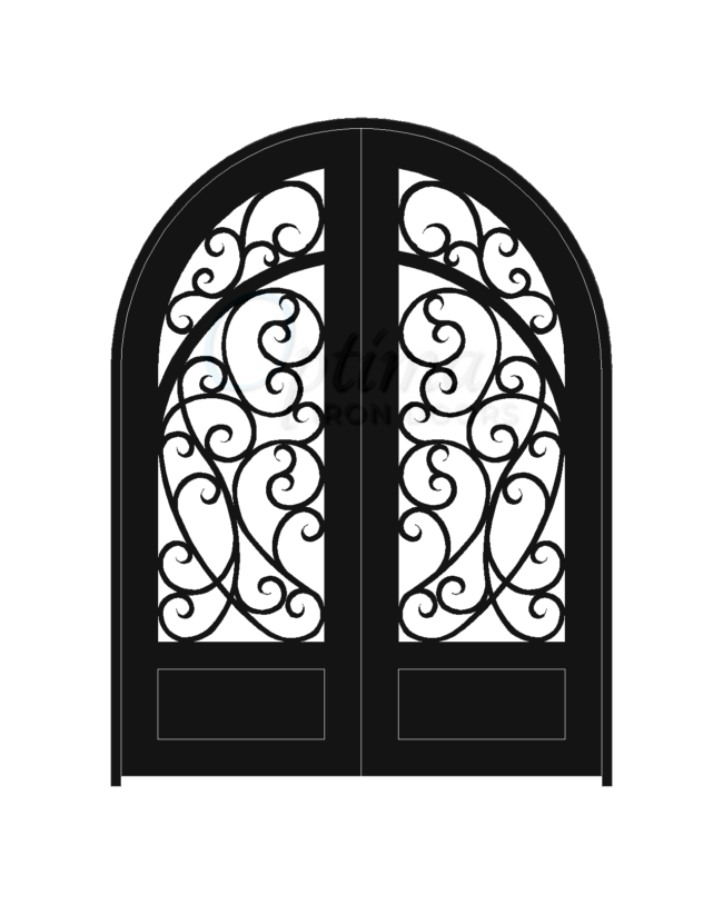 CHIARA Standard Profile Radius Top 3/4’s Lite Decorative Glass Double Iron Door