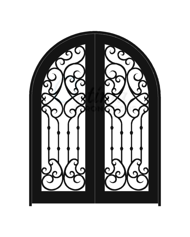 CHLOE Standard Profile Radius Top Full Light Decorative Glass Double Iron Door