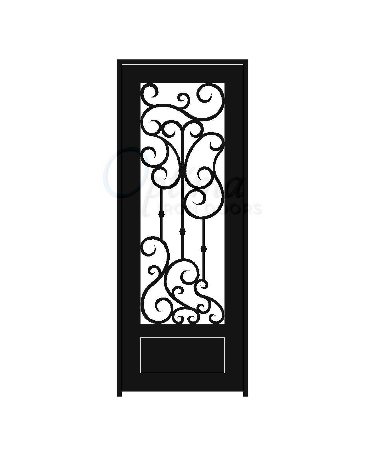 DAPHNE Standard Profile Square Top 3/4’s Lite Decorative Glass Single Iron Door