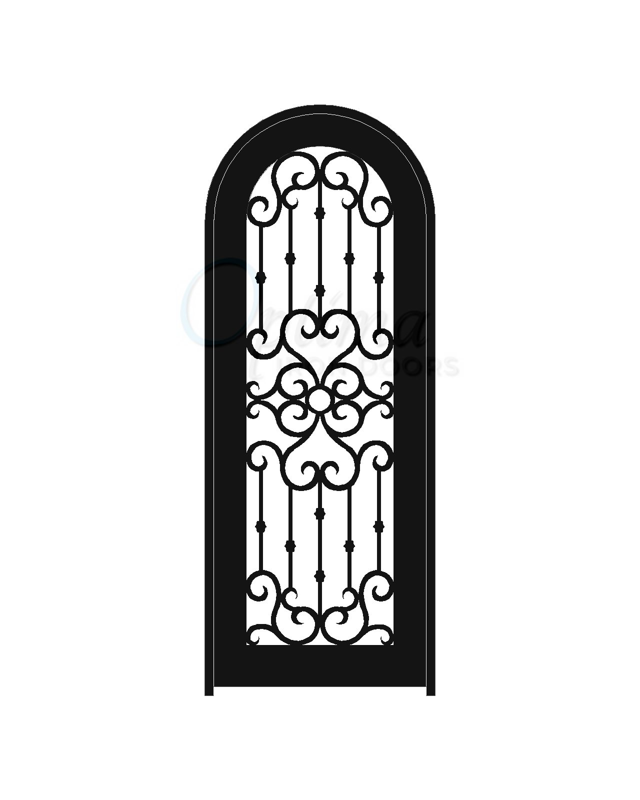 MADRID Standard Profile Radius Top Full Lite Decorative Glass Single Iron Door