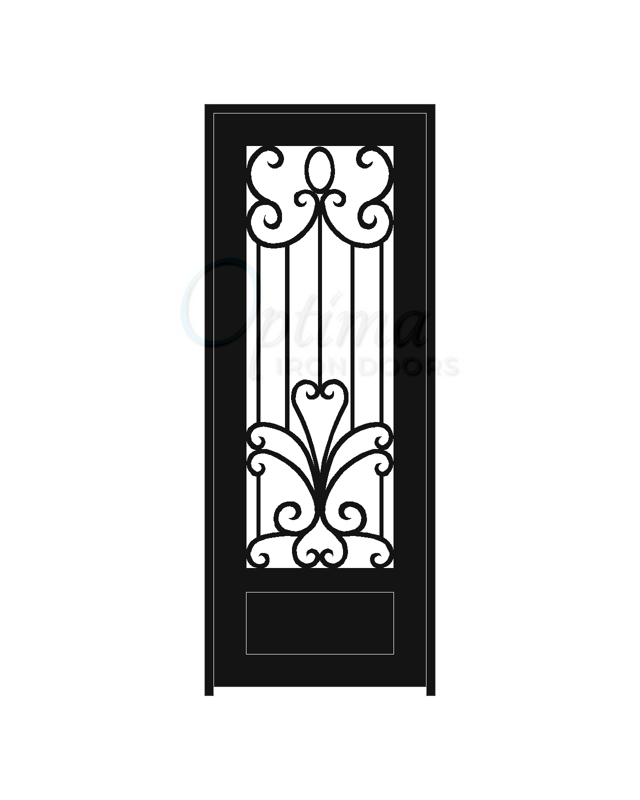 SOPHIA Standard Profile Square Top 3/4’s Lite Decorative Glass Single Iron Door