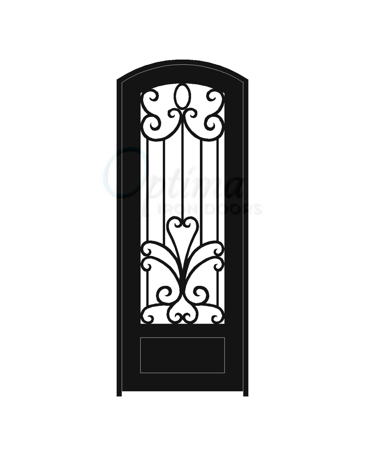 SOPHIA Standard Profile Arch Top 3/4’s Lite Decorative Glass Single Iron Door