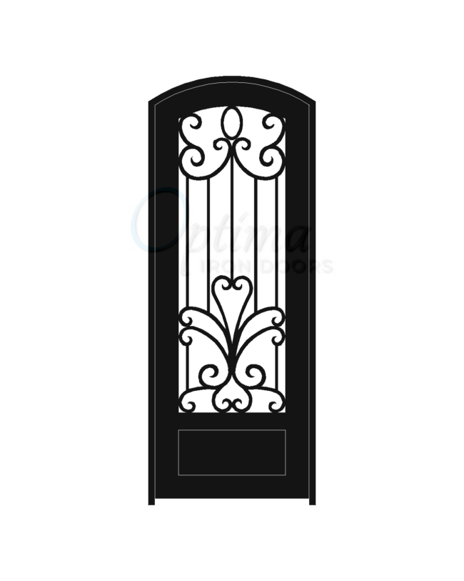 SOPHIA Standard Profile Arch Top 3/4’s Lite Decorative Glass Single Iron Door